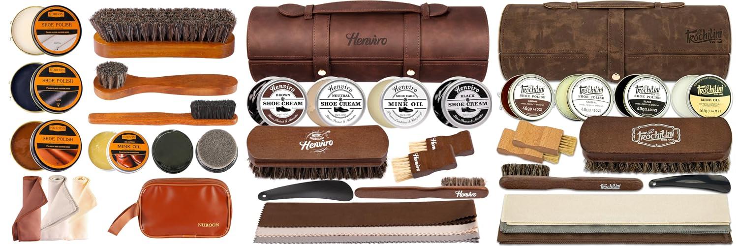 Deluxe Travel Shoe Care Kit - Genuine 100% Horsehair Brush